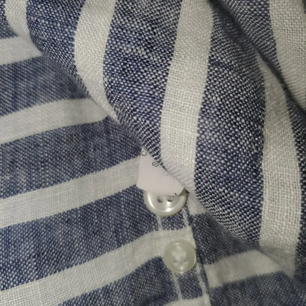J.Crew Factory Men's 100% Linen Blue Gray & Cream Striped Button Front Shirt XL